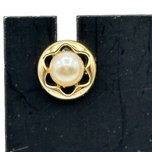 Faux Pearl Gold Flower Pin Accessory Round Brooch Lapel Jacket Purse Jewelry